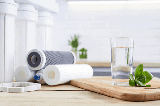 water in glass on table